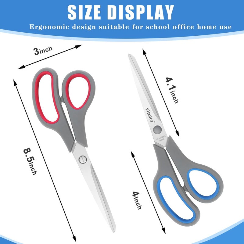 VITOLER Scissors, Heavy Duty Scissors All Purpose Bulk Set of 3-Pack，Sharp Scissor for Office School Craft Sewing Fabric, Right/Left Hand - Image 2